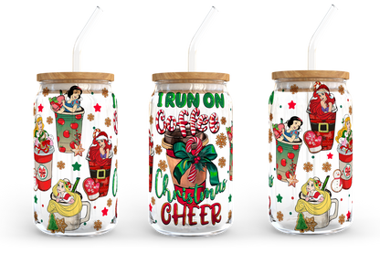 I Run On Coffee And Christmas Cheer 16oz Libbey Glass Can 2 