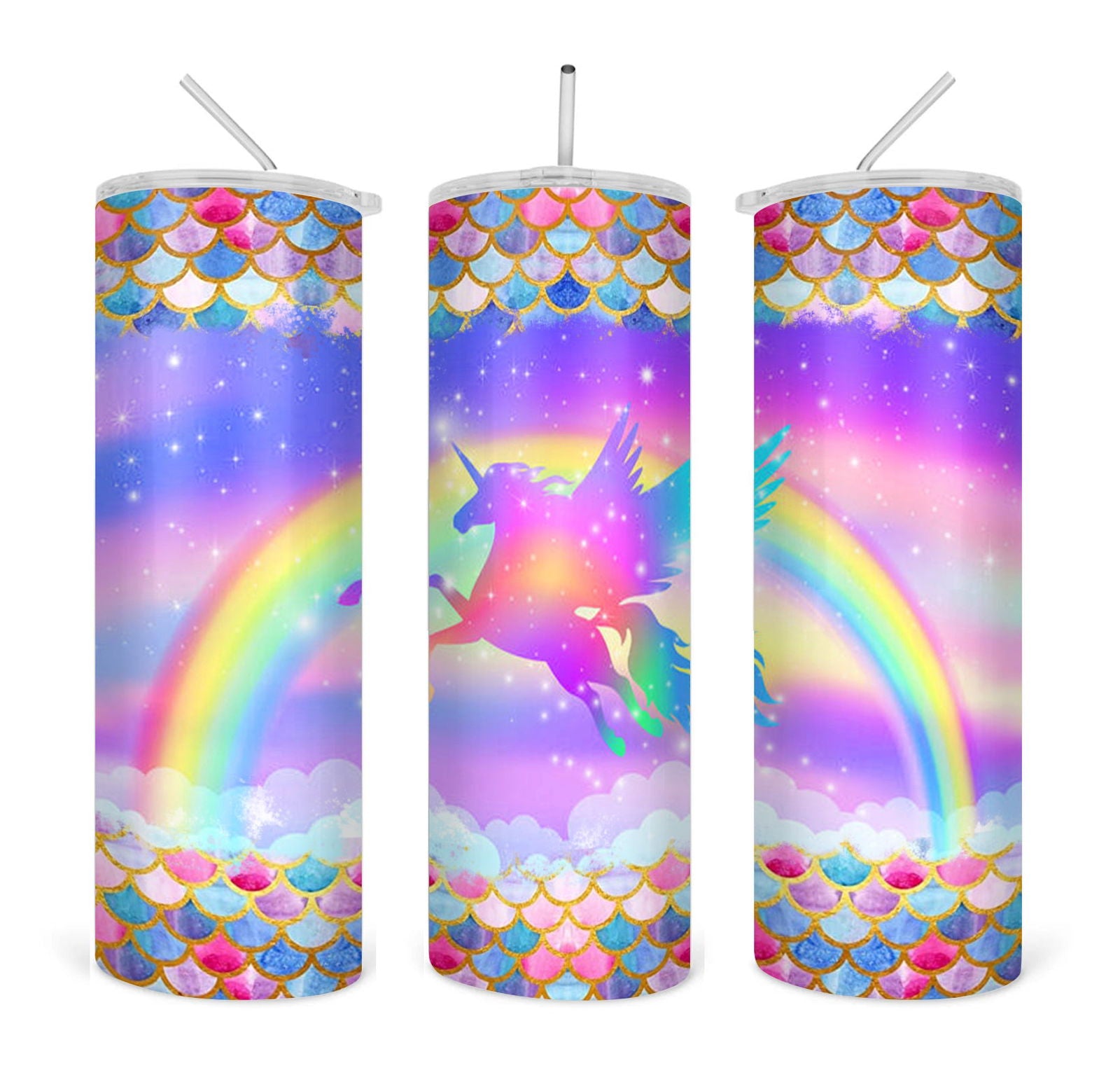 Unicorn Rainbow Flowers straight 20oz skinny tumbler digital 