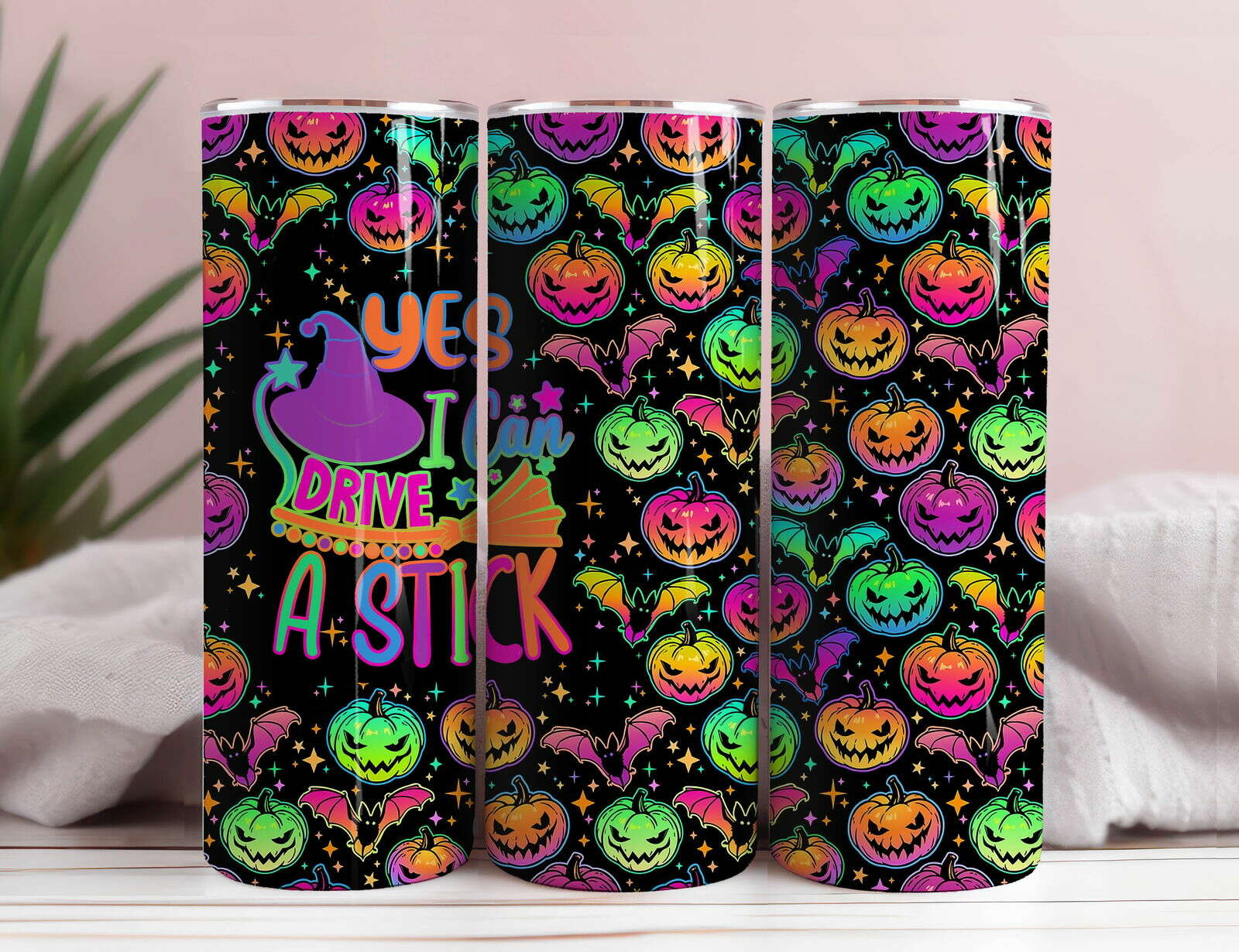 Bright Halloween Tumbler Wrap, Colorful Halloween Sublimation Design 20oz Skinny Tumbler Wrap