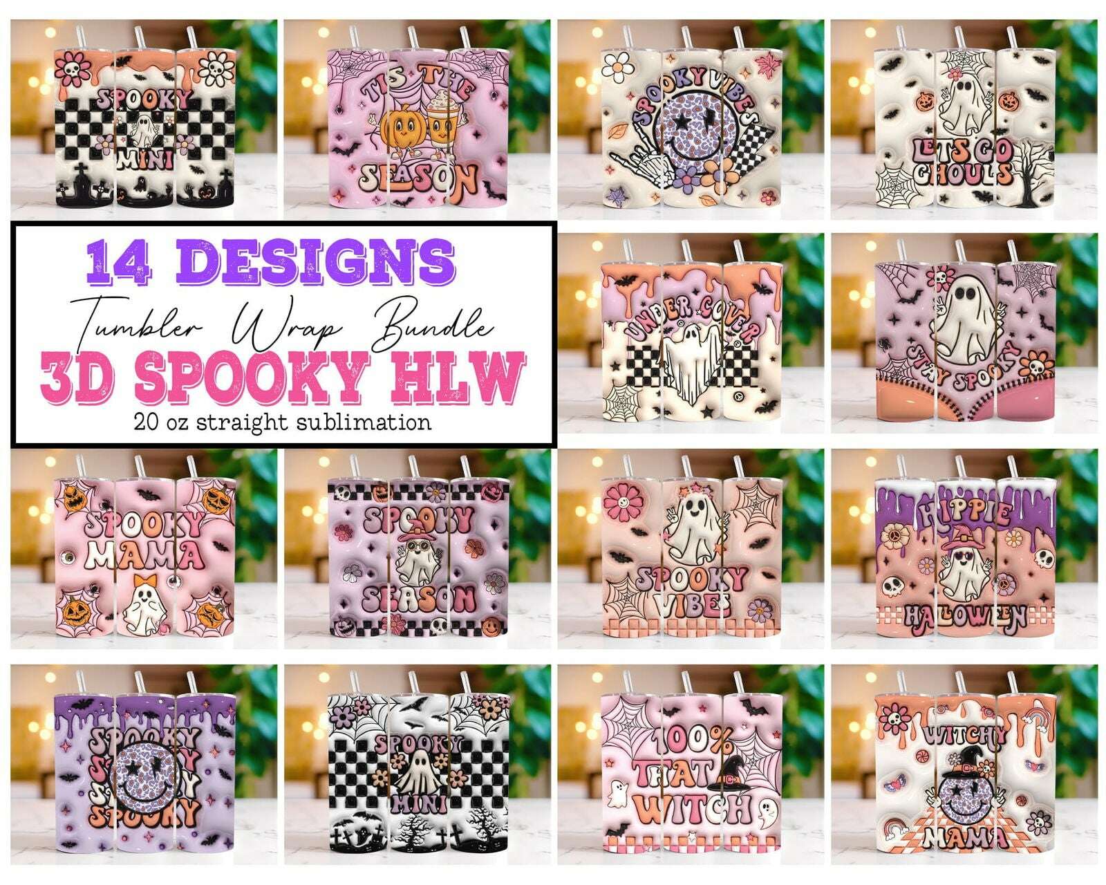 Bundle 3D Inflated Sublimation Tumbler Design , Halloween Season 20oz Tumbler