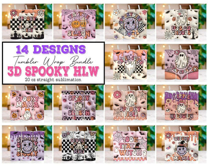 Bundle 3D Inflated Sublimation Tumbler Design , Halloween Season 20oz Tumbler