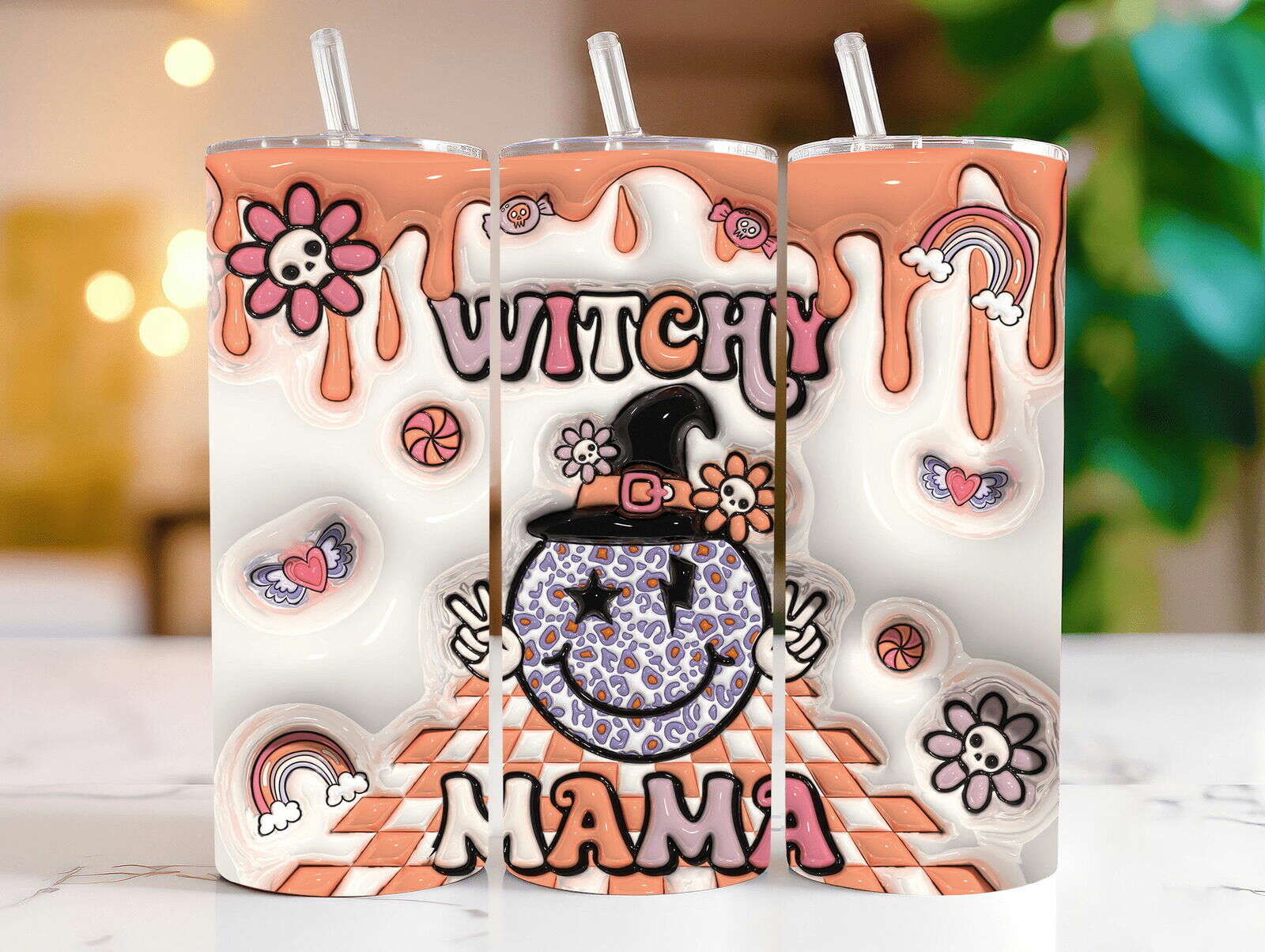 Bundle 3D Inflated Sublimation Tumbler Design , Halloween Season 20oz Tumbler