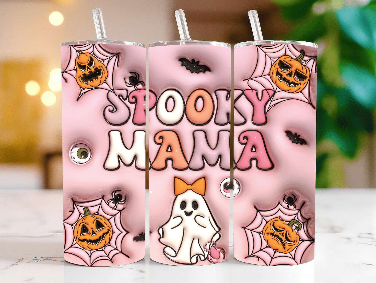 Bundle 3D Inflated Sublimation Tumbler Design , Halloween Season 20oz Tumbler