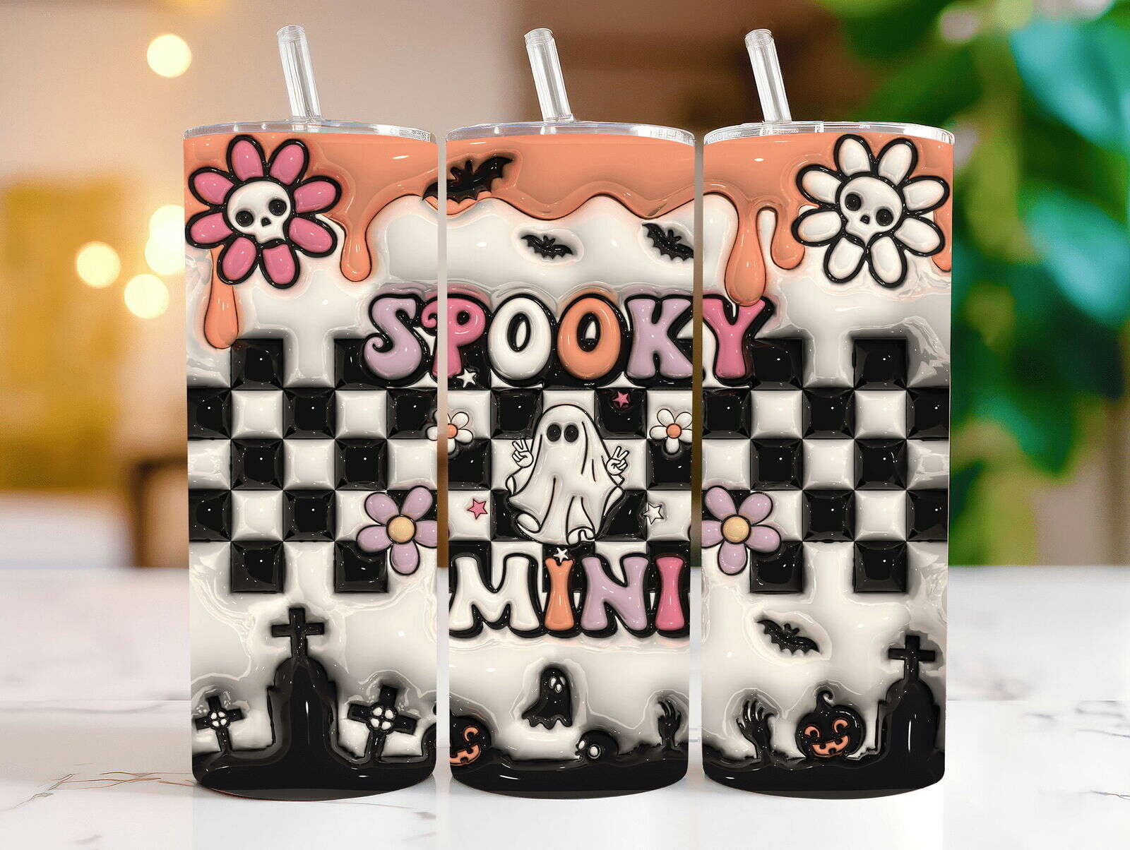 Bundle 3D Inflated Sublimation Tumbler Design , Halloween Season 20oz Tumbler