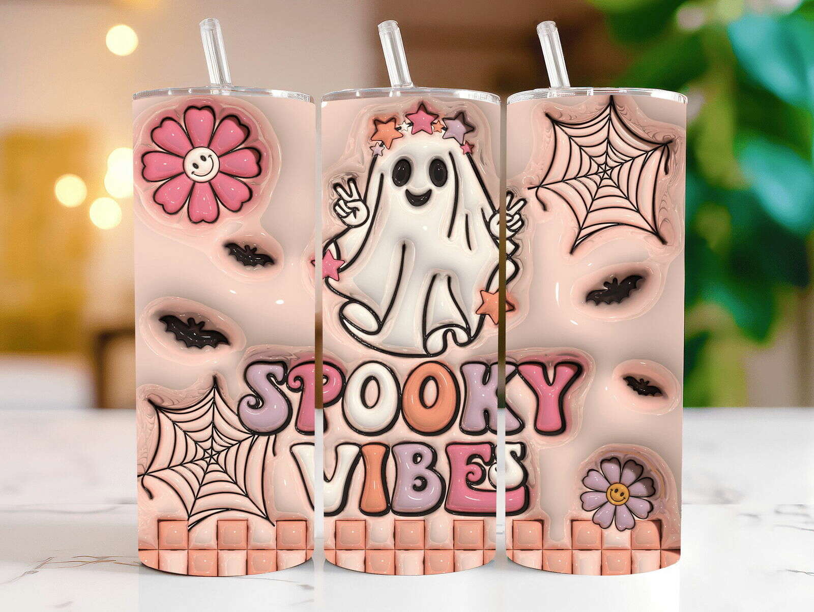 Bundle 3D Inflated Sublimation Tumbler Design , Halloween Season 20oz Tumbler
