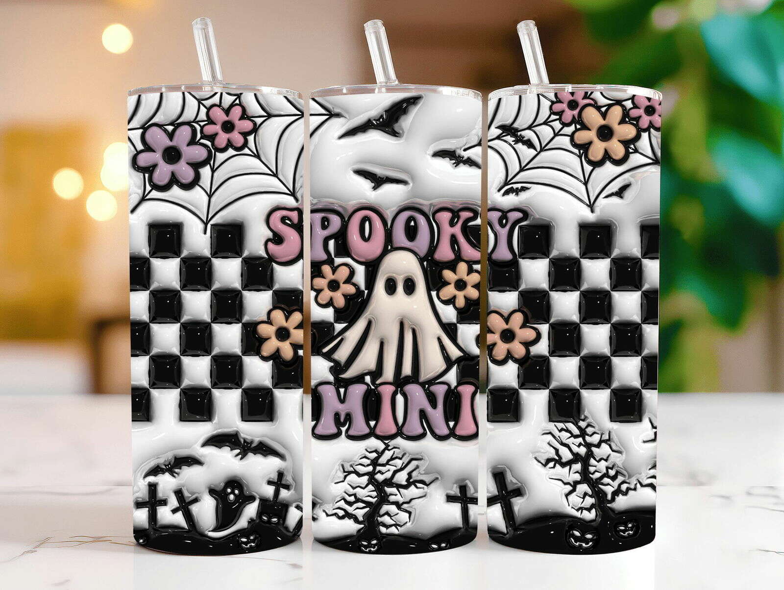 Bundle 3D Inflated Sublimation Tumbler Design , Halloween Season 20oz Tumbler