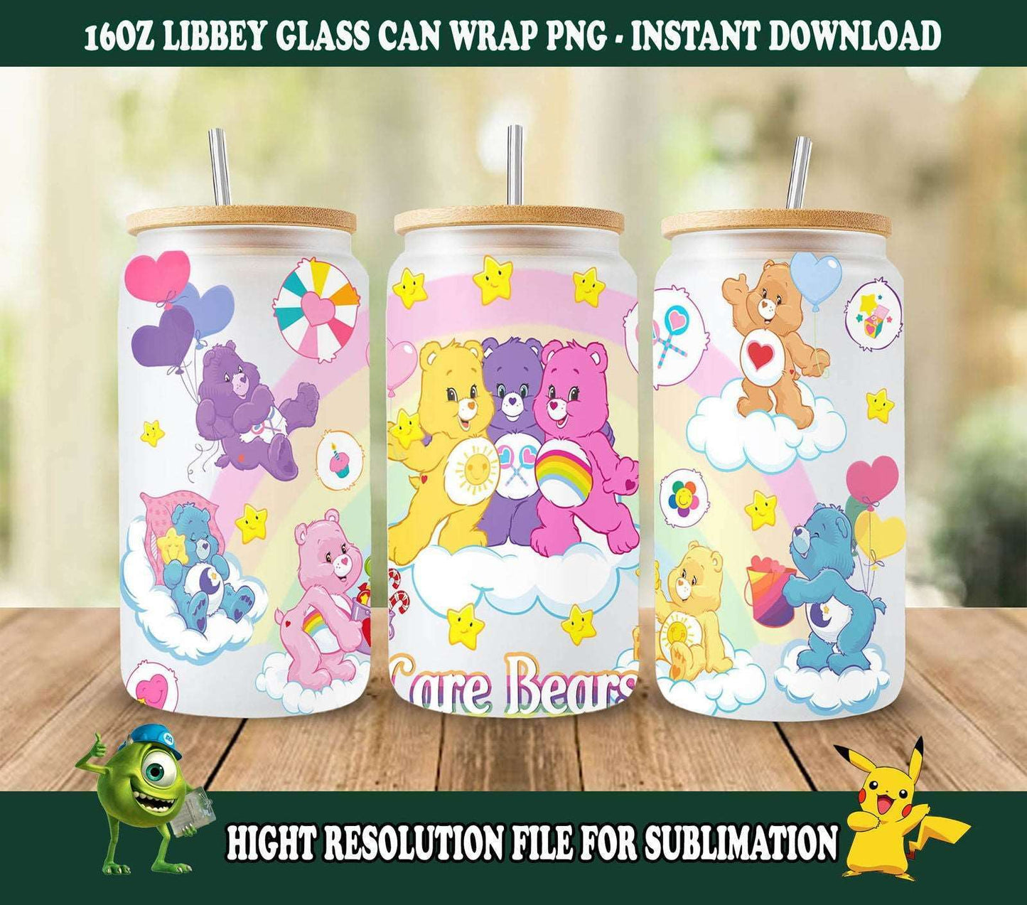 Cartoon 16oz Glass Can Wrap, 16oz Libbey Glass Can, Frosted Can Glass, Sublimation Design