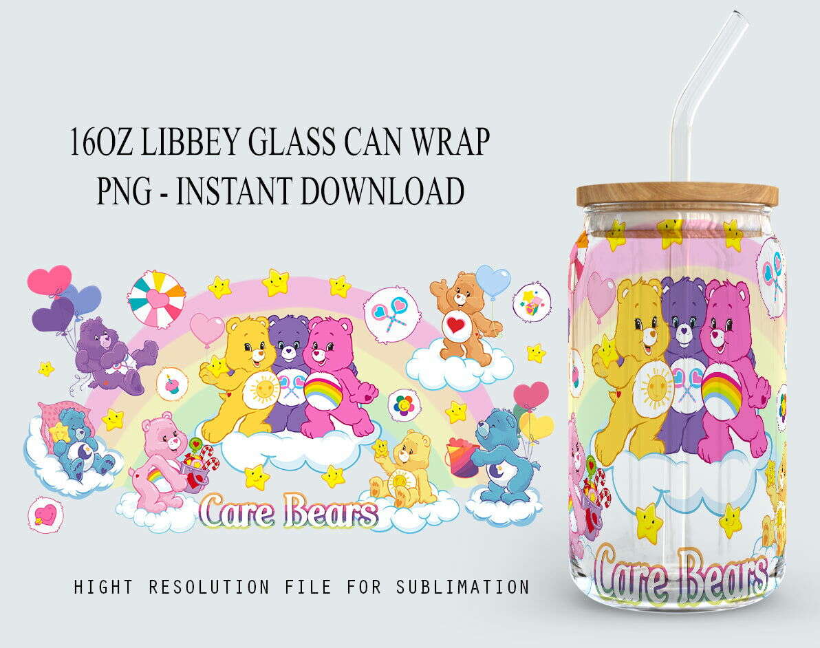 Cartoon 16oz Glass Can Wrap, 16oz Libbey Glass Can, Frosted Can Glass, Sublimation Design