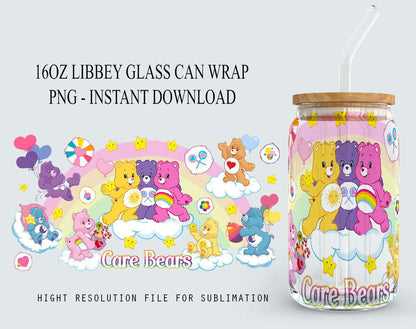 Cartoon 16oz Glass Can Wrap, 16oz Libbey Glass Can, Frosted Can Glass, Sublimation Design