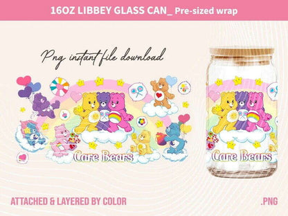 Cartoon 16oz Glass Can Wrap, 16oz Libbey Glass Can, Frosted Can Glass, Sublimation Design