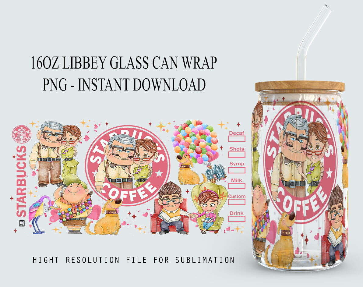 Cartoon character 16oz Can Glass Wrap, 16oz Can Glass, Up Movie Png