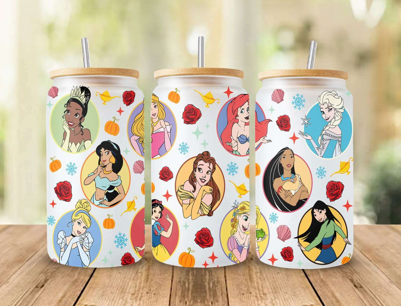 Cartoon Character 16oz Tumbler Wrap, Princess 16oz Libbey Can Glass, Full Tumbler Wrap