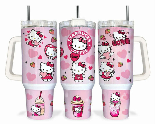 Cartoon Character 40oz Quencher Tumbler, Coffee Love Sublimation Design PNG