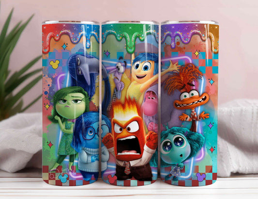 Cartoon Characters 20oz Skinny Tumbler Wrap, Cartoon Emotions Sublimation Design