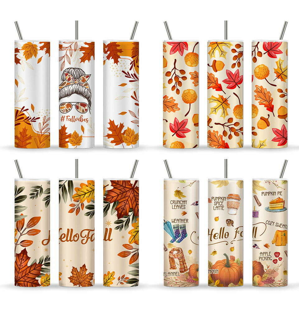 Fall 20 oz Skinny Tumbler Bundle, Fall Vibes Tumbler Wrap