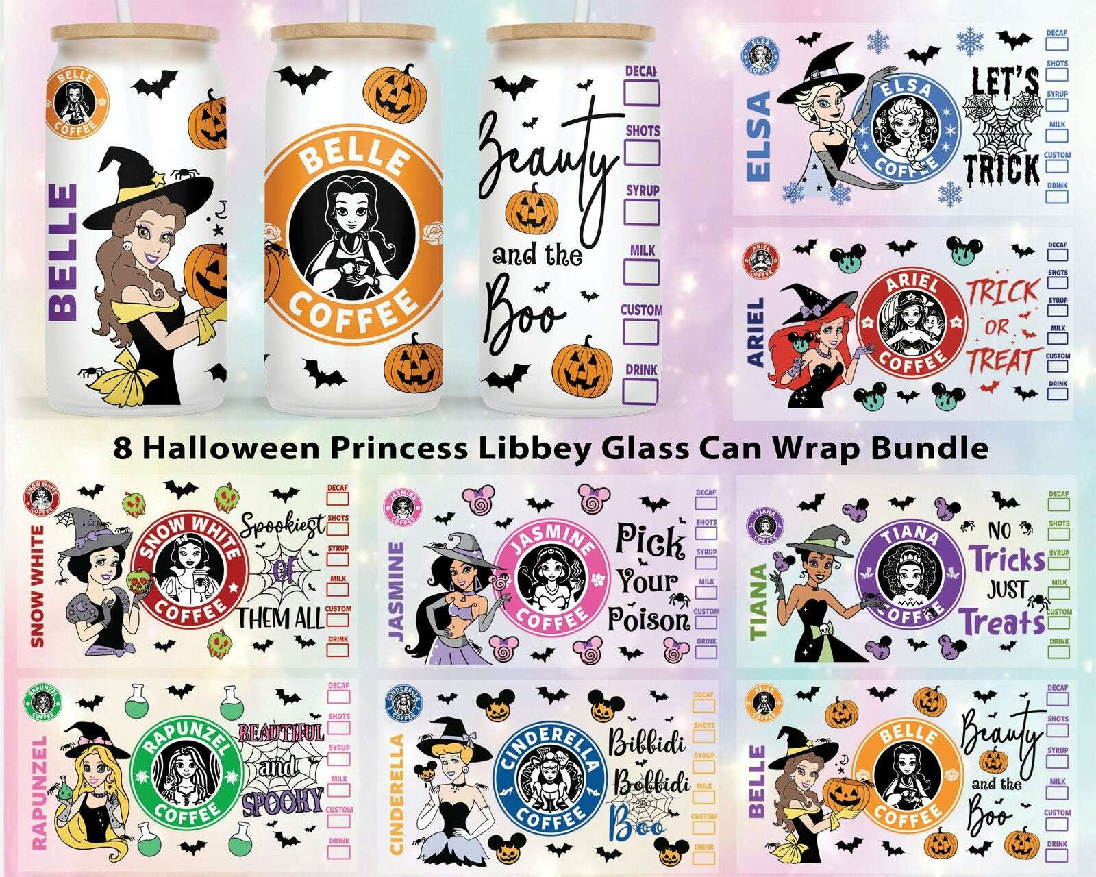 Fall Halloween Coffee Logo  Libbey Glass Can Wrap Sublimation Seamless