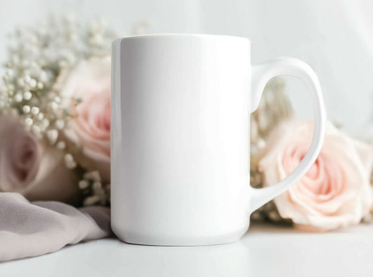 Floral 15oz White Mug Mockup: Coffee Mug PSD JPG