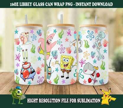 Cartoon Glass Can 16oz, Square  PNG, Cartoon Coffee Libbey 16oz