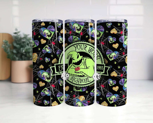 Halloween Tumbler Wrap, 20oz Skinny Tumble Wrap, Scary Nightmare Tumbler Png