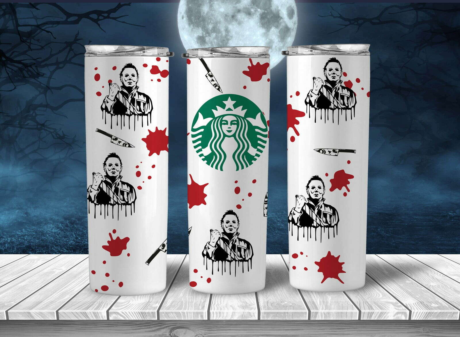 Hor Tumbler Wrap PNG, Halloween Hororr 20oz Skinny Tumbler Designs