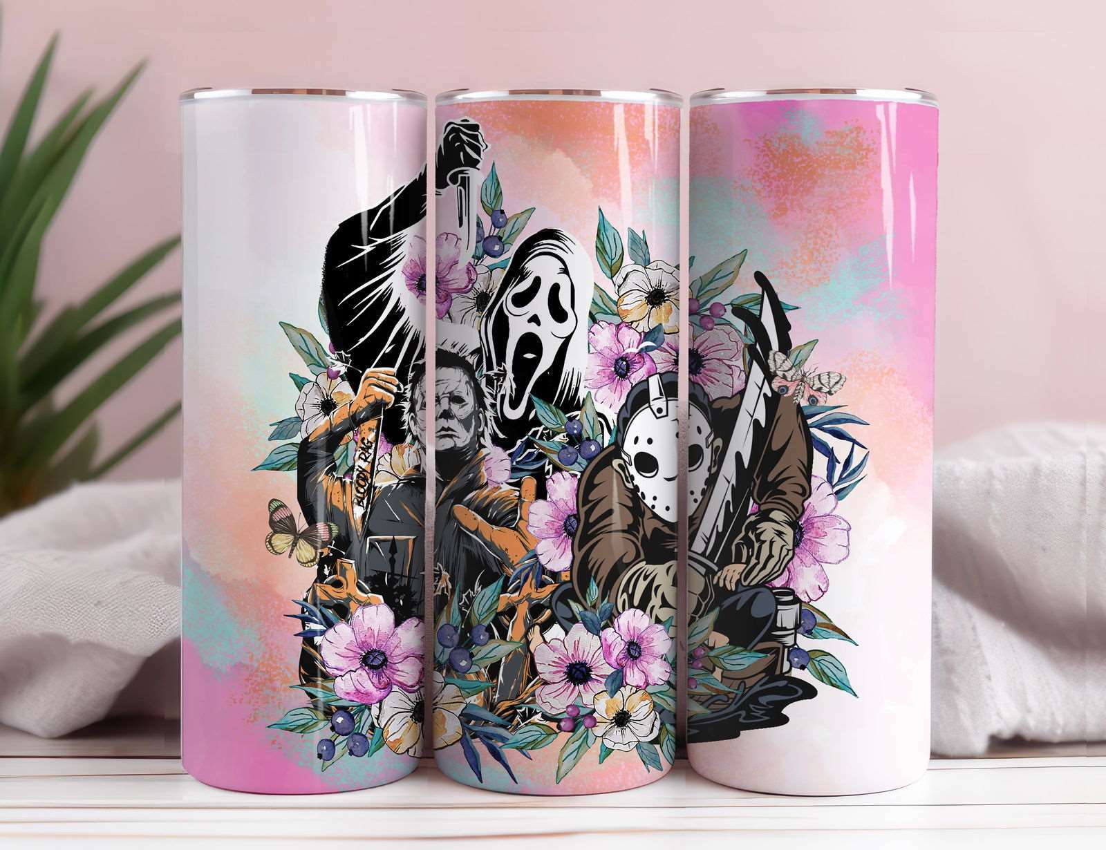 Horror Characters 20oz Skinny Straight Designs, Horror Movie Tumbler Designs