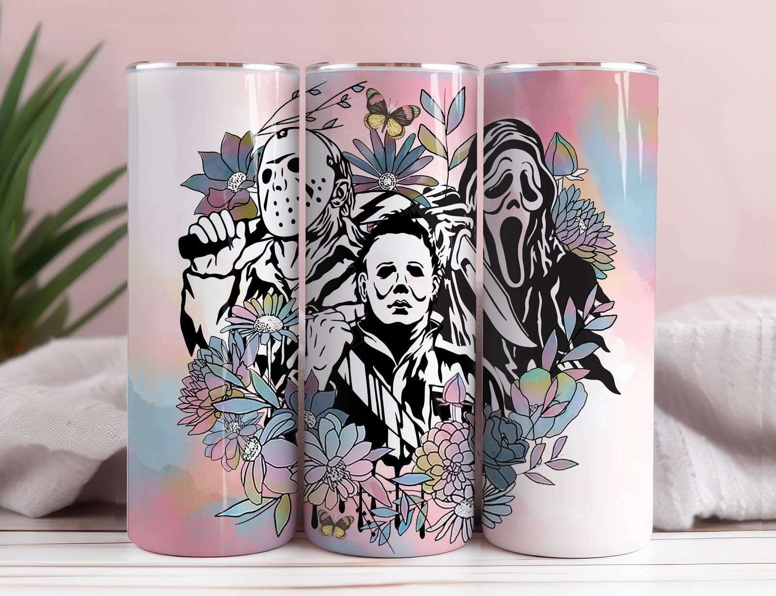 Horror Characters 20oz Skinny Straight Designs, Horror Movie Tumbler Designs