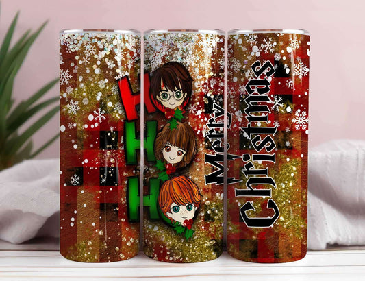 HP Merry Christmas 20oz Tumbler Wrap PNG, HP Skinny Tumbler Sublimation