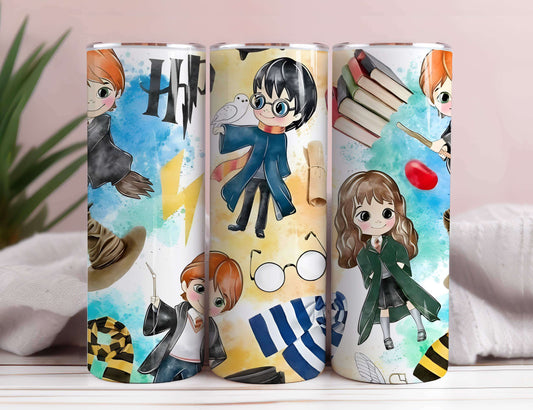 Magic HP WaterColor Skinny Tumbler Sublimation 20oz Wrap, Magic Tumbler Wrap Png Design