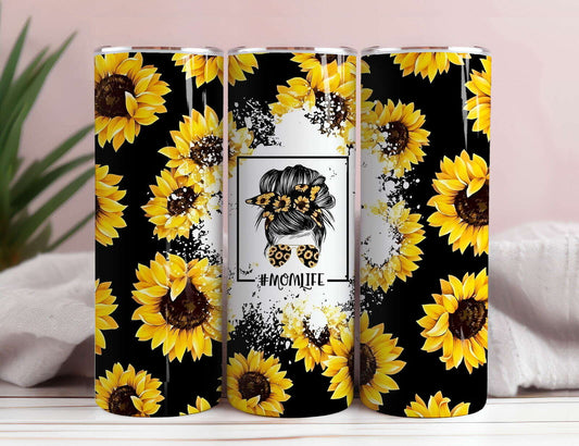 Mom Tumbler Wrap Png Sublimation 20oz, Sunflower