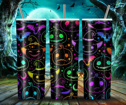 Multicolored Halloween 20Oz Skinny Tumbler Wrap