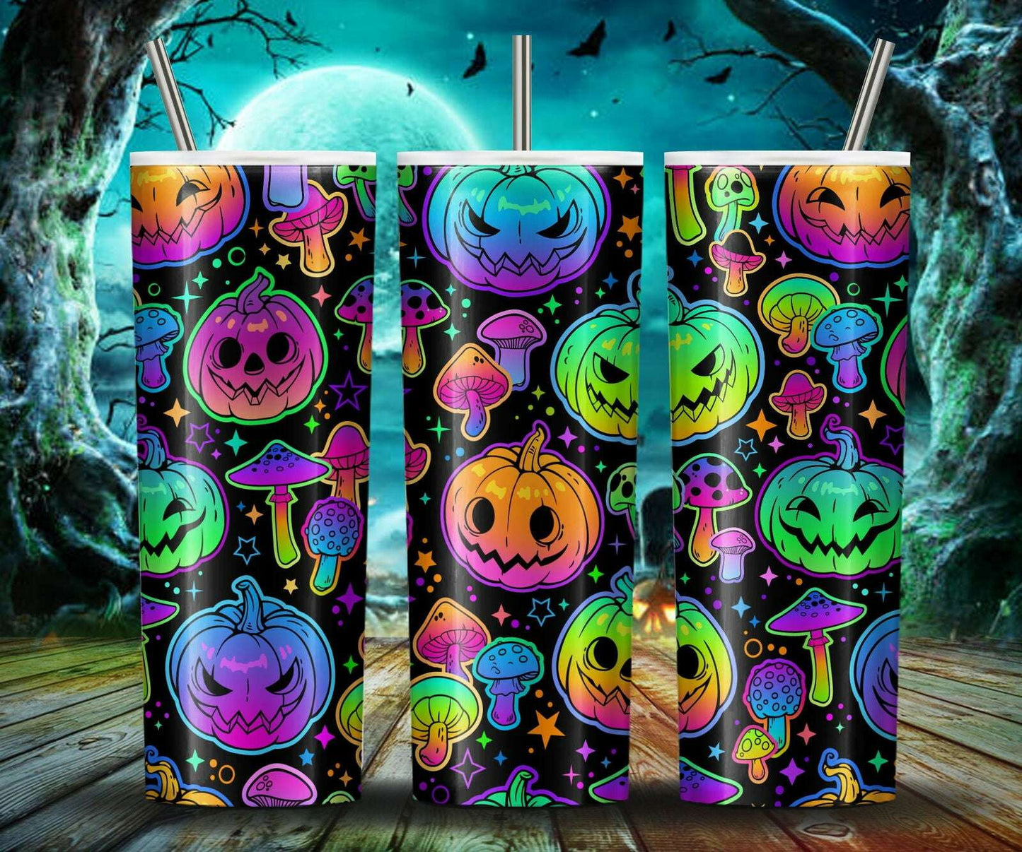 Multicolored Halloween 20Oz Skinny Tumbler Wrap