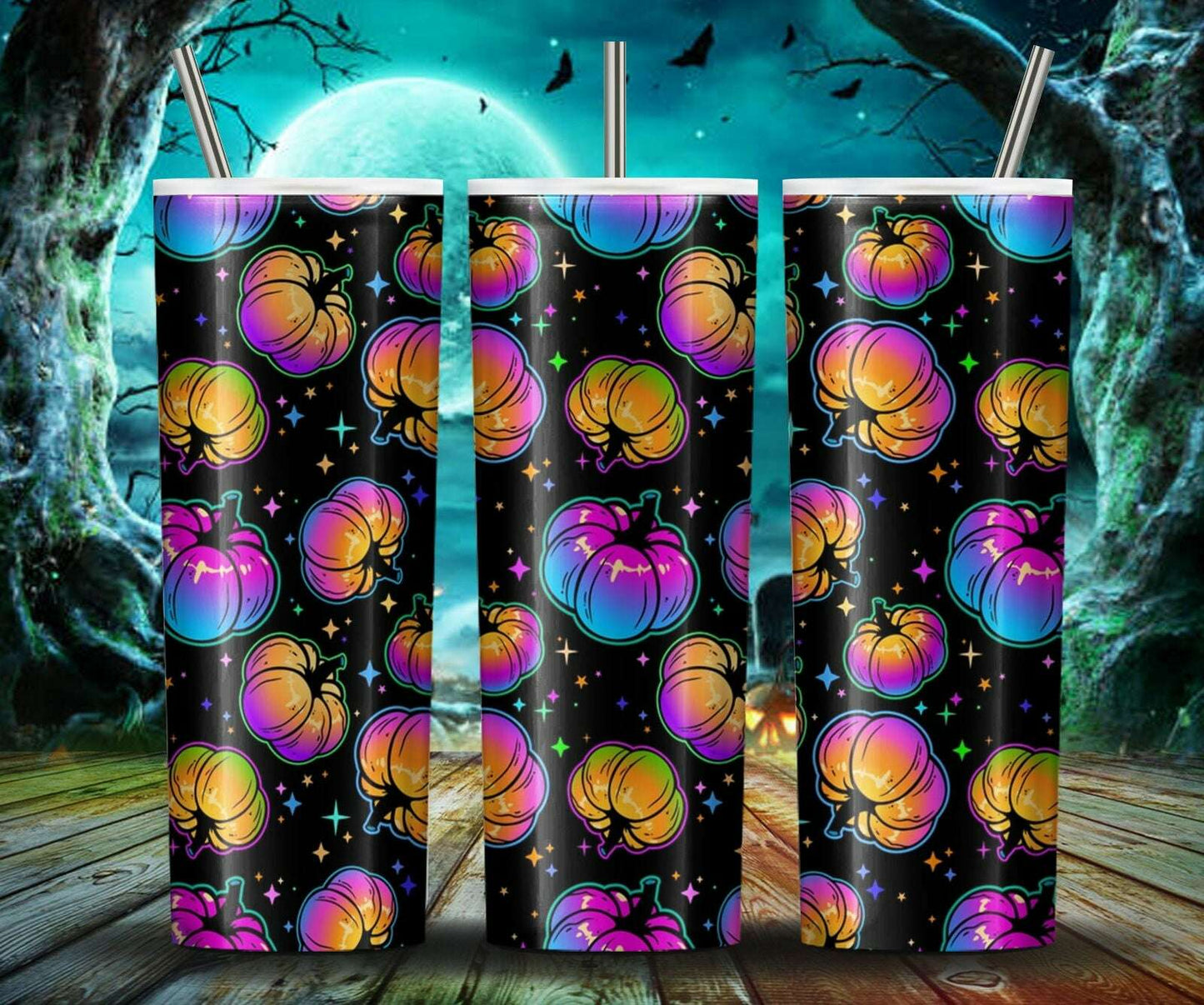 Multicolored Halloween 20Oz Skinny Tumbler Wrap