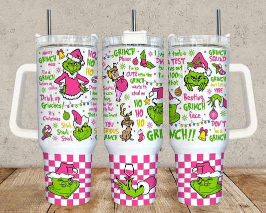 Pink Christmas 40oz Tumbler Wrap Png, Merry Christmas 2 pieces 40 oz Tumbler Png 2