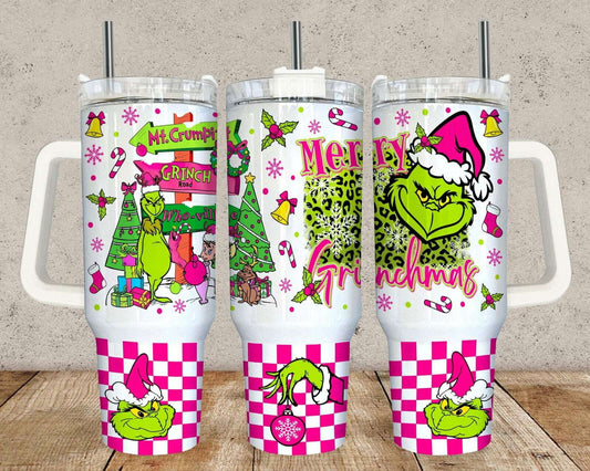 Pink Christmas 40oz Tumbler Wrap Png, Merry Christmas 2 pieces 40 oz Tumbler Png 3