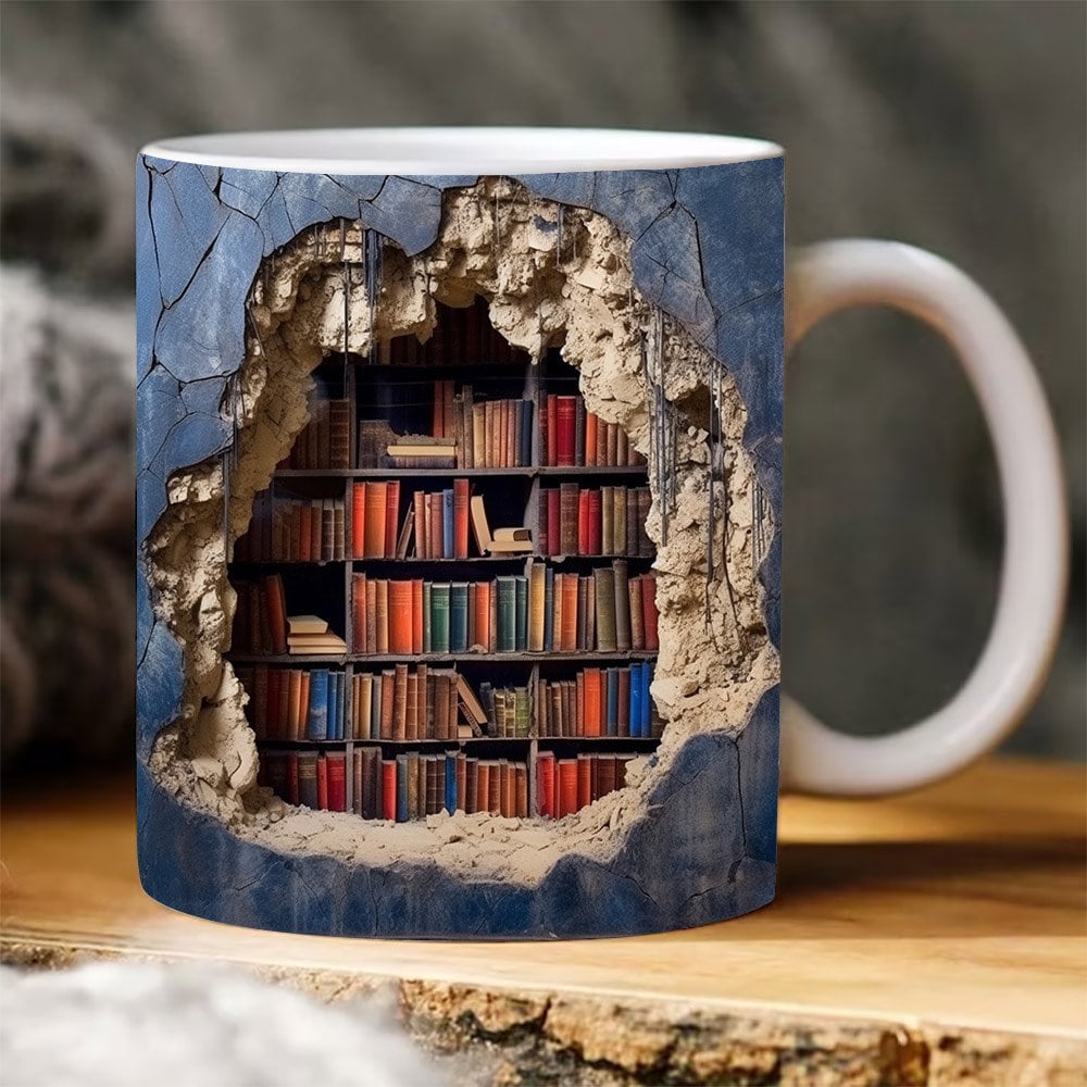 3D Bookshelf Mug Sublimation, 3D Book Mug Wrap 2 - Vartdigitals