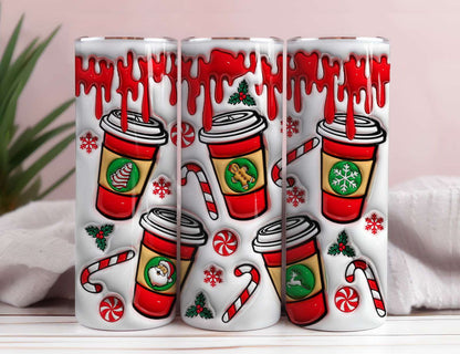 3D Christmas Coffee Inflated Tumbler Wrap, Xmas Tree Cake Puff 20oz wrap - Vartdigitals