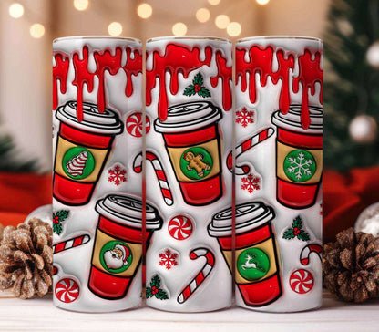 3D Christmas Coffee Inflated Tumbler Wrap, Xmas Tree Cake Puff 20oz wrap - Vartdigitals