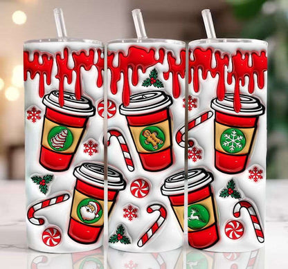 3D Christmas Coffee Inflated Tumbler Wrap, Xmas Tree Cake Puff 20oz wrap - Vartdigitals