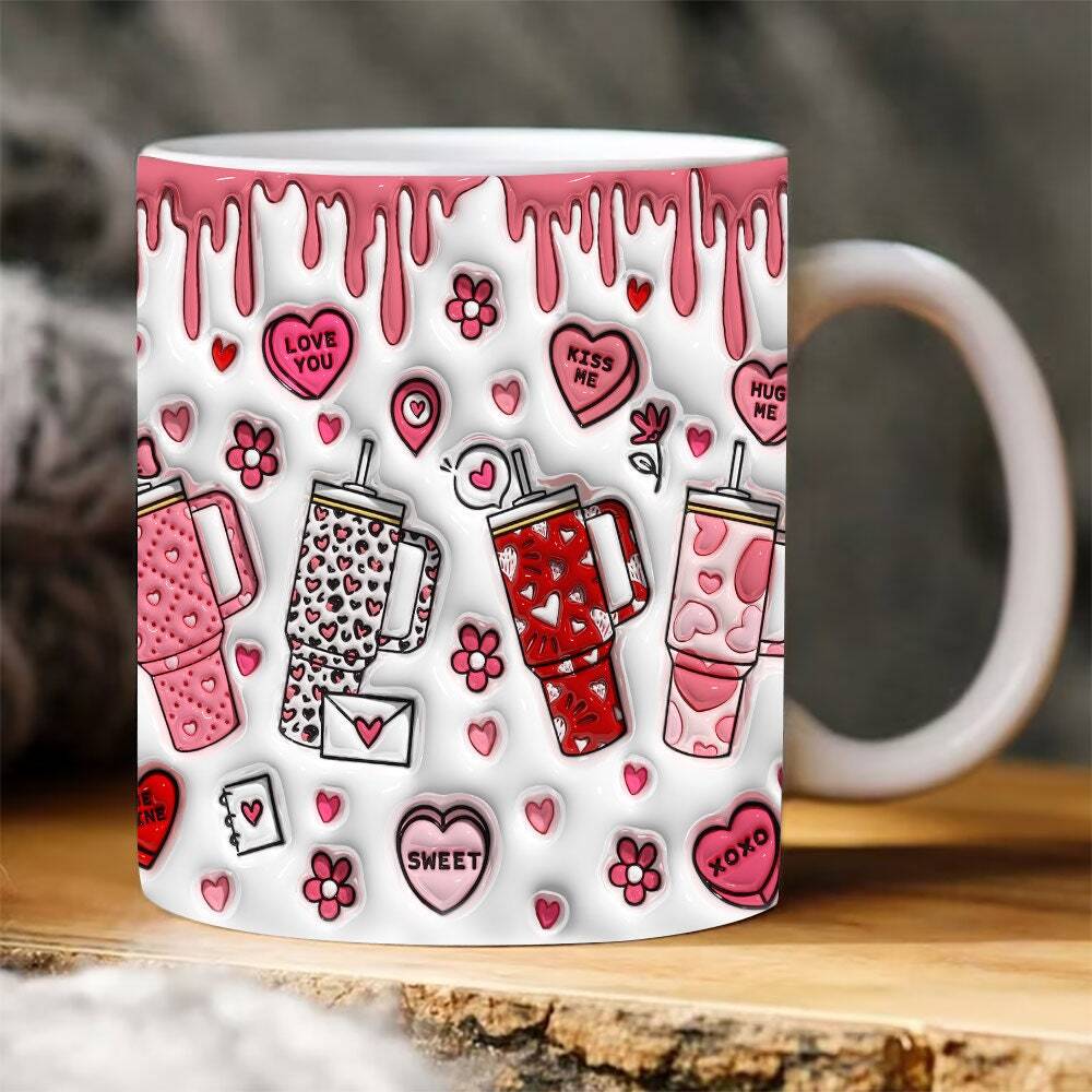 3D Inflated Mug Wrap, Valentines Candy Heart - Vartdigitals