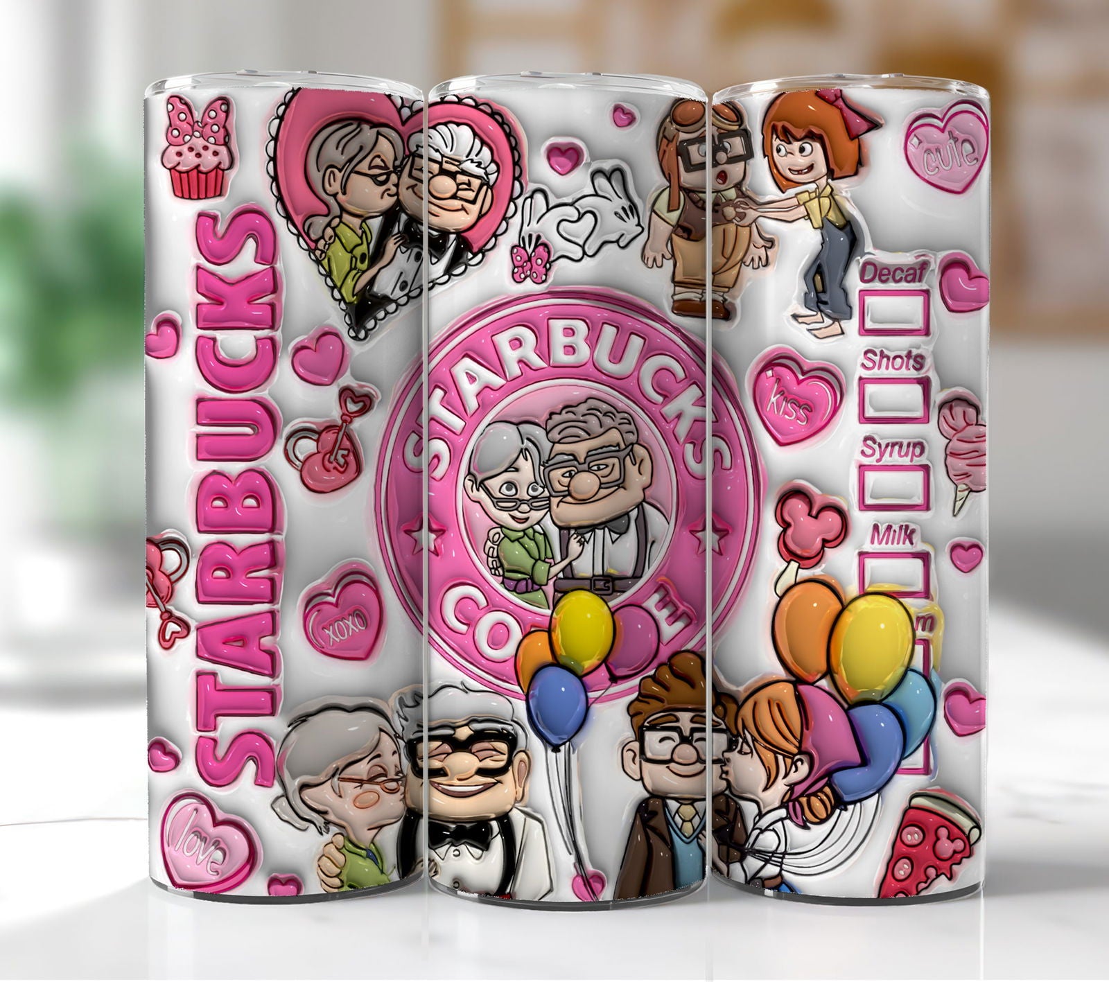 3D Inflated Valentine Coffee Tumbler Wrap, 3D Up Movie Valentine Tumbler Png - Vartdigitals