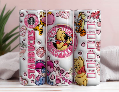 3D Inflated Valentine Tumbler Wrap, Winnie 3D Pink Valentine Inflated Tumbler Wrap - Vartdigitals