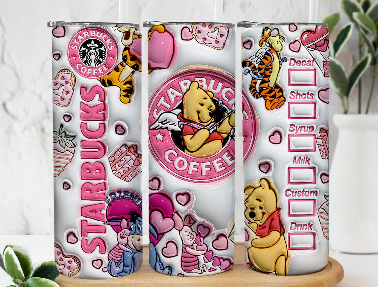 3D Inflated Valentine Tumbler Wrap, Winnie 3D Pink Valentine Inflated Tumbler Wrap - Vartdigitals