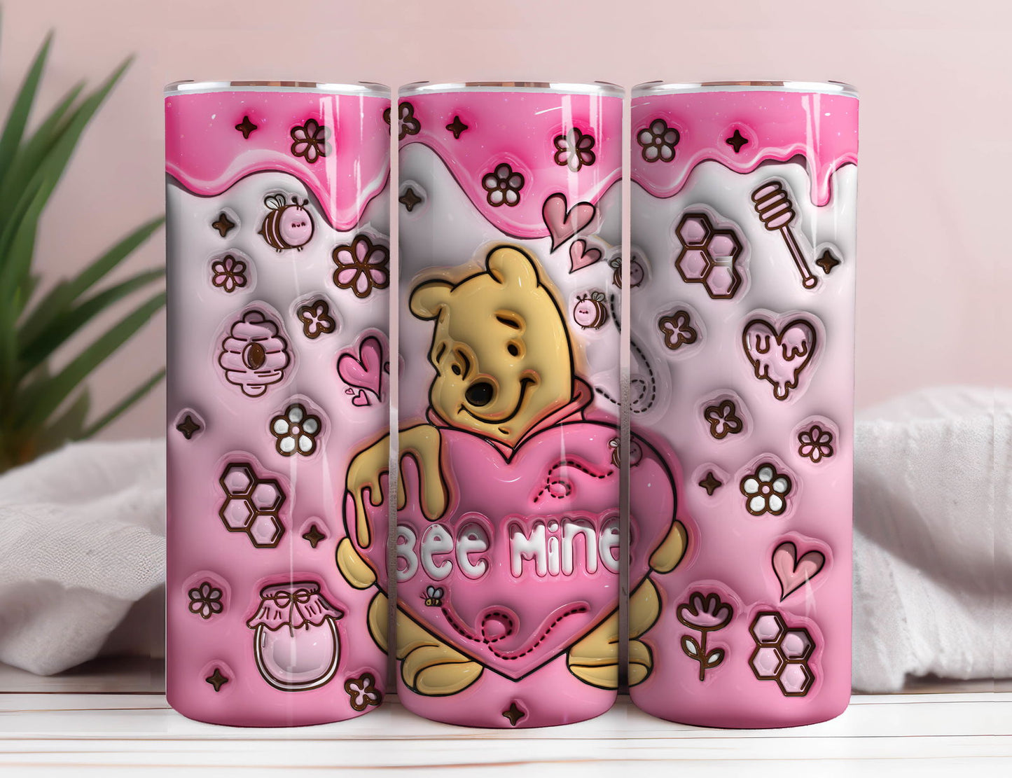 3D Inflated Valentine Tumbler Wrap, Winnie The Pooh 3D Inflated Tumbler Wrap - Vartdigitals