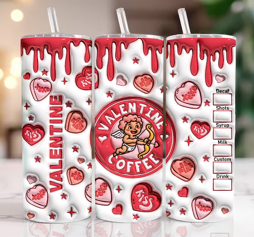 3D Valentine 20oz Tumbler Wrap, Coffee Inflated Tumbler Wrap - Vartdigitals