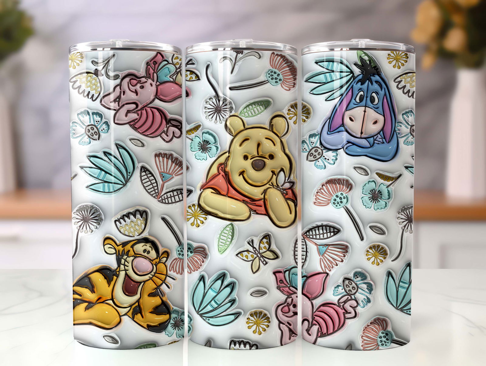 Inflated Floral Tumbler Wrap Png, 3D Cartoon Tumbler Wrap, 20oz Sublimation - Vartdigitals