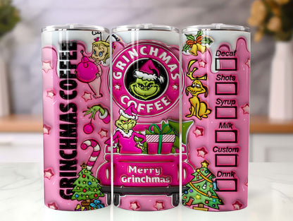 Inflated Pink Christmas Tumbler Design Png, 3D Christmas Tumbler Wraps 20oz 2 - Vartdigitals