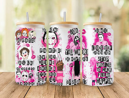 Movies 16oz Glass Can Wrap, Pink Halloween 16oz Glass Can Png - Vartdigitals