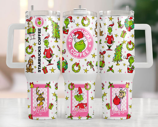 Pink Christmas 40oz Tumbler Wrap Png, Merry Christmas 2 pieces 40 oz Tumbler Png 1 - Vartdigitals