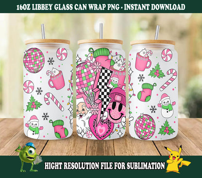 Pink Christmas Coffee 16oz Can Glass Wrap PNG, Christmas Vibes PNG - Vartdigitals