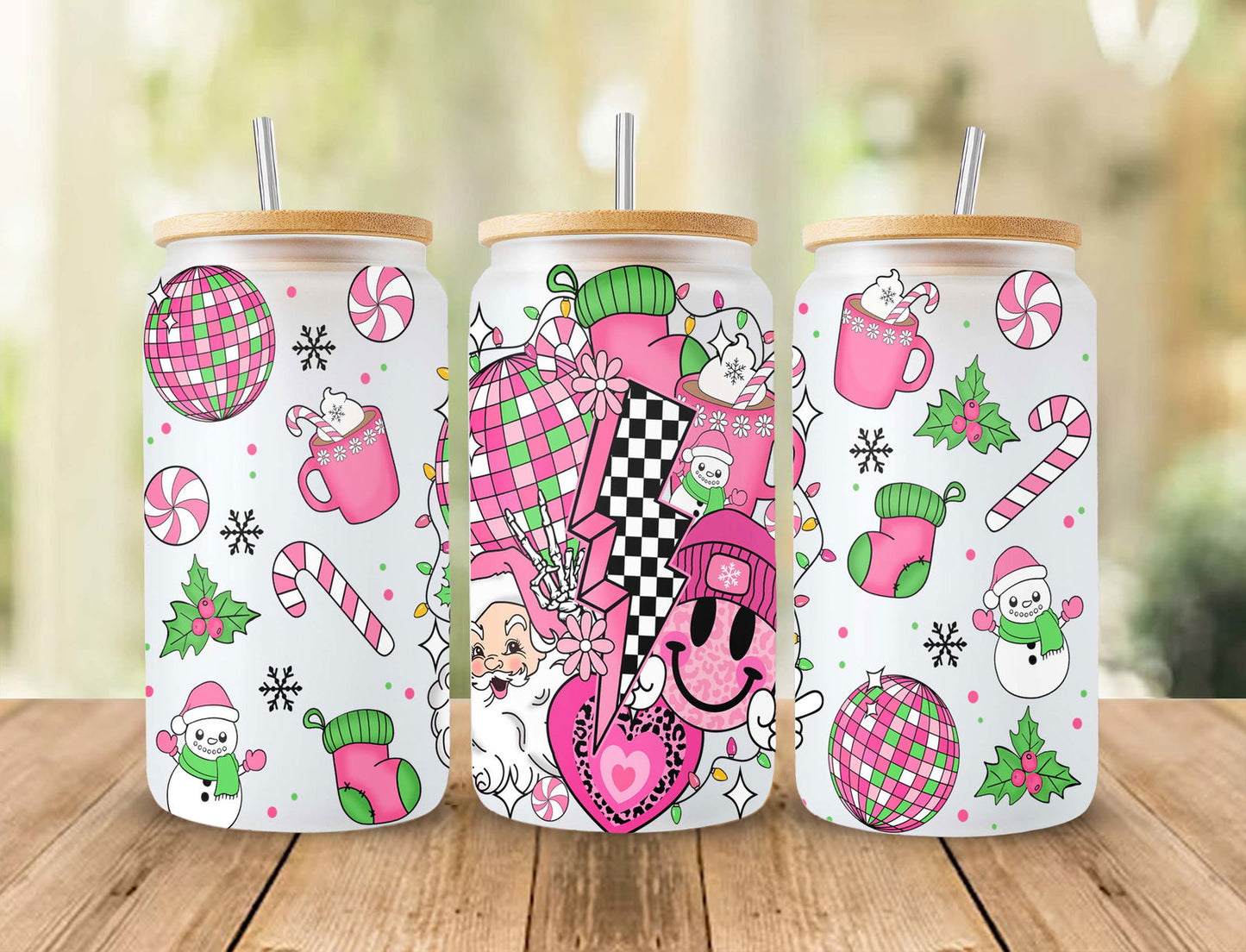 Pink Christmas Coffee 16oz Can Glass Wrap PNG, Christmas Vibes PNG - Vartdigitals